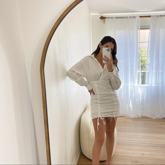 LAST • Girl Boss Front Drawstring Ruched Shirt Dress - Picture 4 of 9